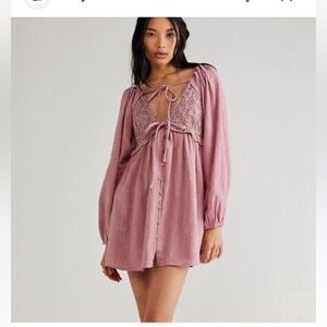 Free People Summer Struttin’ Crochet Puff Sleeve Cute Mini Dress